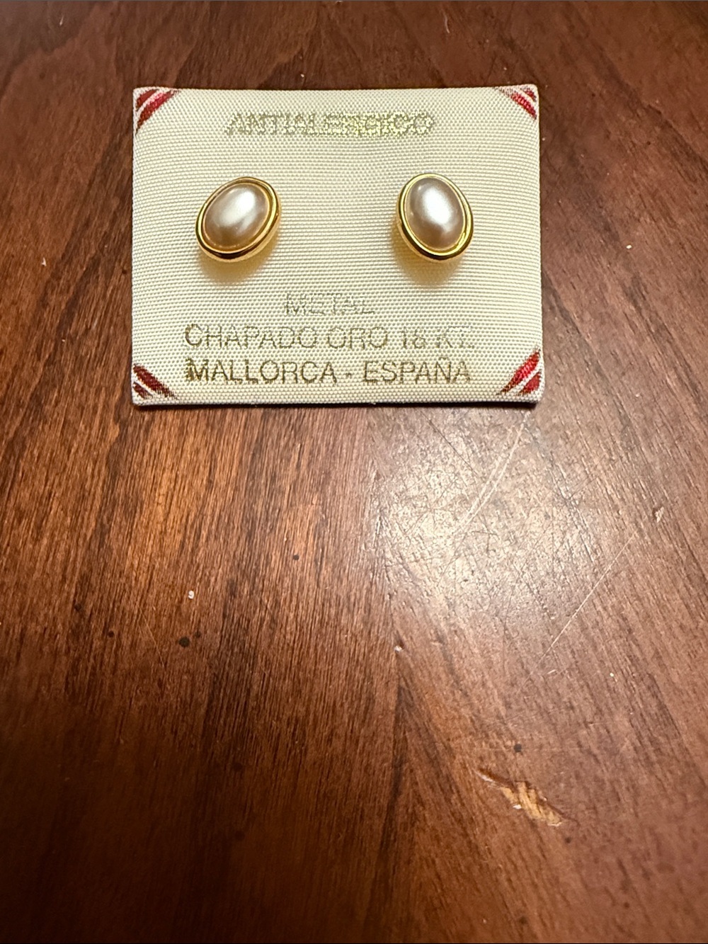 Gold and Pearl Oval Stud Earrings - Mallorca Style